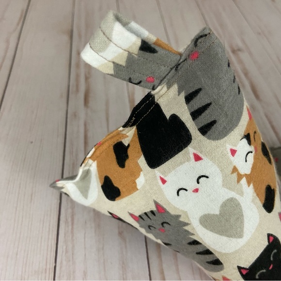 Phone Holder Pillow Stand Cellphone Black Cat Striped White Gray Heart Handmade - Picture 7 of 12